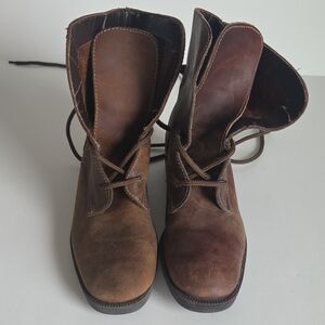 Women’s Brown Lace-Up Leather Combat Grunge Boots Country Life Size 7